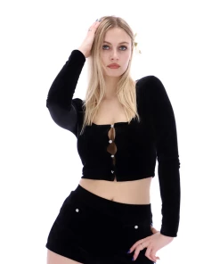 JUICY COUTURE SPRING SUMMER'22 COLLECTION BLACK VELOUR FLOWER DIAMANTE SHORTS