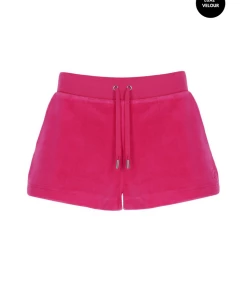 JUICY COUTURE RASPBERRY ROSE LUXE VELOUR TRACK SHORT
