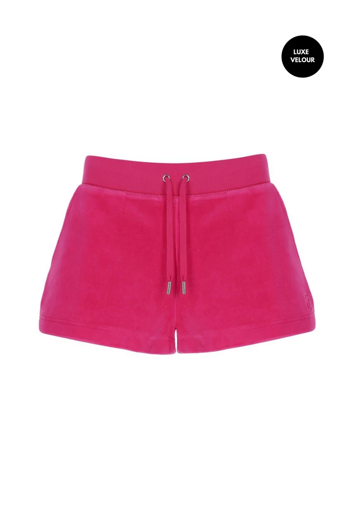 JUICY COUTURE RASPBERRY ROSE LUXE VELOUR TRACK SHORT