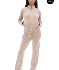 JUICY COUTURE WARM TAUPE VELOUR DIAMANTE TRACKSUIT BOTTOM
