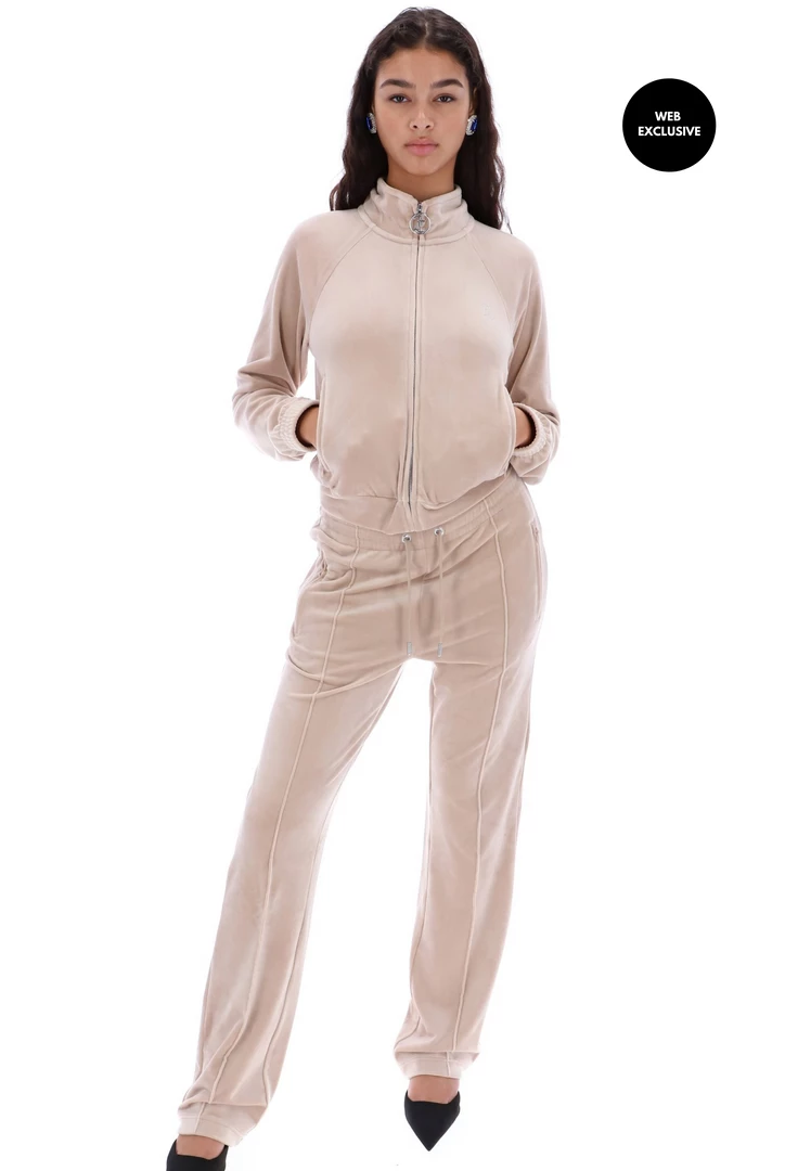 JUICY COUTURE WARM TAUPE VELOUR DIAMANTE TRACKSUIT BOTTOM