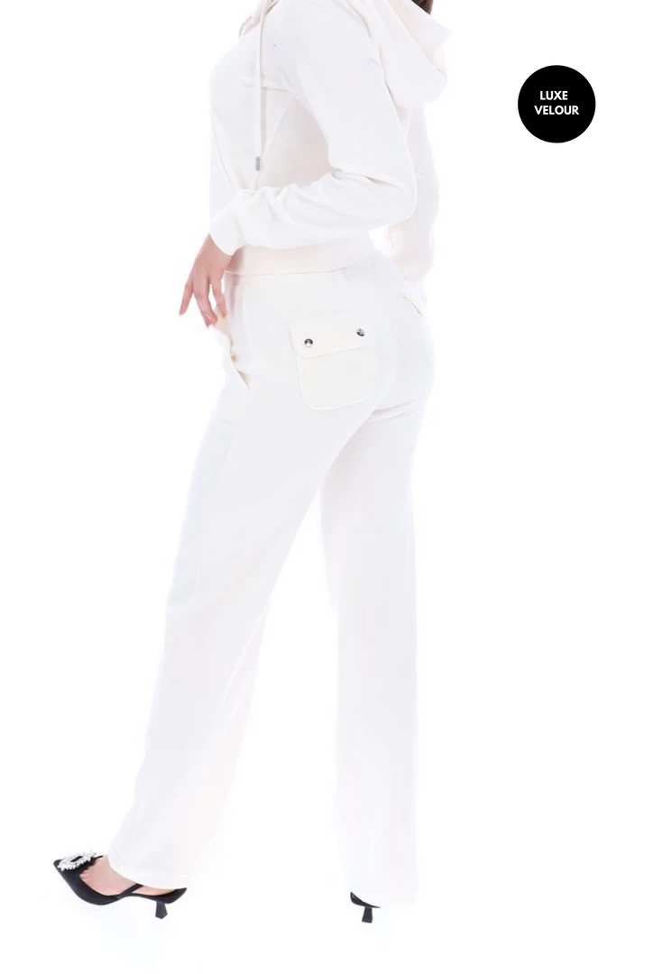 JUICY COUTURE TRACKSUITS CREAM LUXE VELOUR DEL RAY POCKETED BOTTOMS