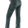JUICY COUTURE DARK MOSS VELOUR DIAMANTE TRACKSUIT BOTTOM