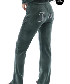 JUICY COUTURE DARK MOSS VELOUR DIAMANTE TRACKSUIT BOTTOM