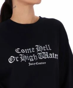JUICY COUTURE TOPS BLACK SLOGAN HIGH SHINE GRAPHIC PRINT UNISEX TEE