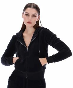 JUICY COUTURE BLACK LUXE VELOUR ROBERTSON HOODIE TRACKSUITS