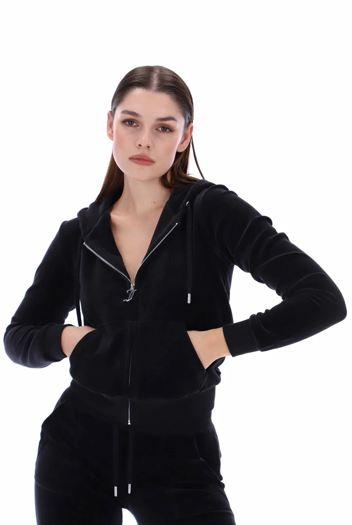 JUICY COUTURE BLACK LUXE VELOUR ROBERTSON HOODIE TRACKSUITS