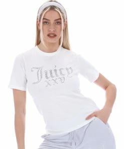 JUICY COUTURE WHITE ANNIVERSARY NUMERAL DIAMANTE GIRLFRIEND TEE TOPS