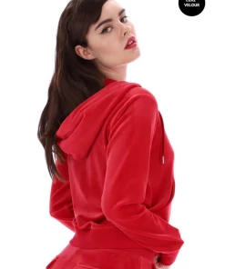 JUICY COUTURE ASTOR RED LUXE VELOUR ROBERTSON HOODIE
