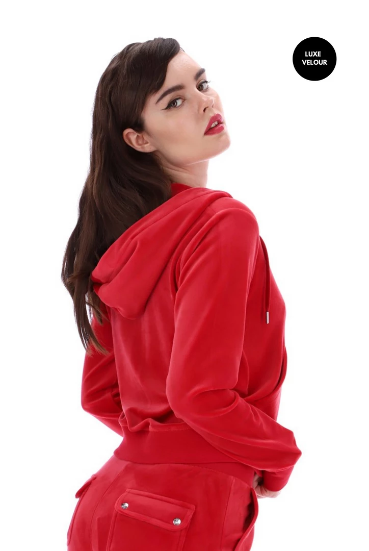 JUICY COUTURE ASTOR RED LUXE VELOUR ROBERTSON HOODIE