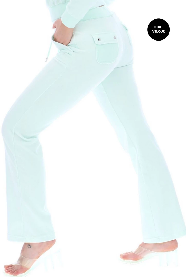 JUICY COUTURE MINT GREEN LUXE VELOUR DEL RAY POCKETED BOTTOMS TRACKSUITS