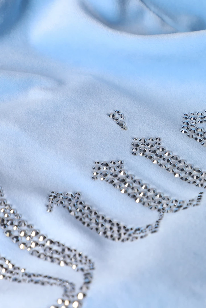 JUICY COUTURE COOL BLUE DIAMANTE VELOUR CUFFED BOTTOMS TRACKSUITS