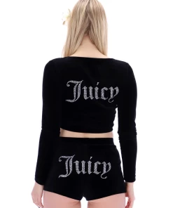 JUICY COUTURE BLACK VELOUR DIAMANTE FLOWER CARDIGAN