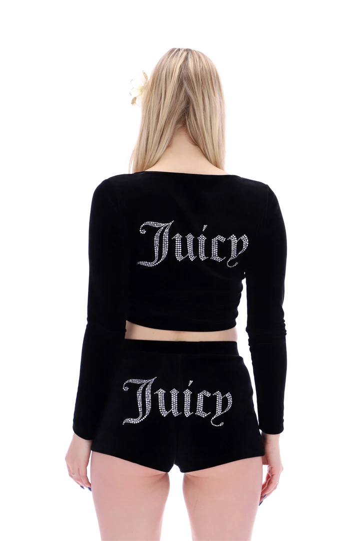 JUICY COUTURE BLACK VELOUR DIAMANTE FLOWER CARDIGAN