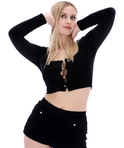 JUICY COUTURE BLACK VELOUR DIAMANTE FLOWER CARDIGAN