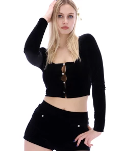 JUICY COUTURE BLACK VELOUR DIAMANTE FLOWER CARDIGAN