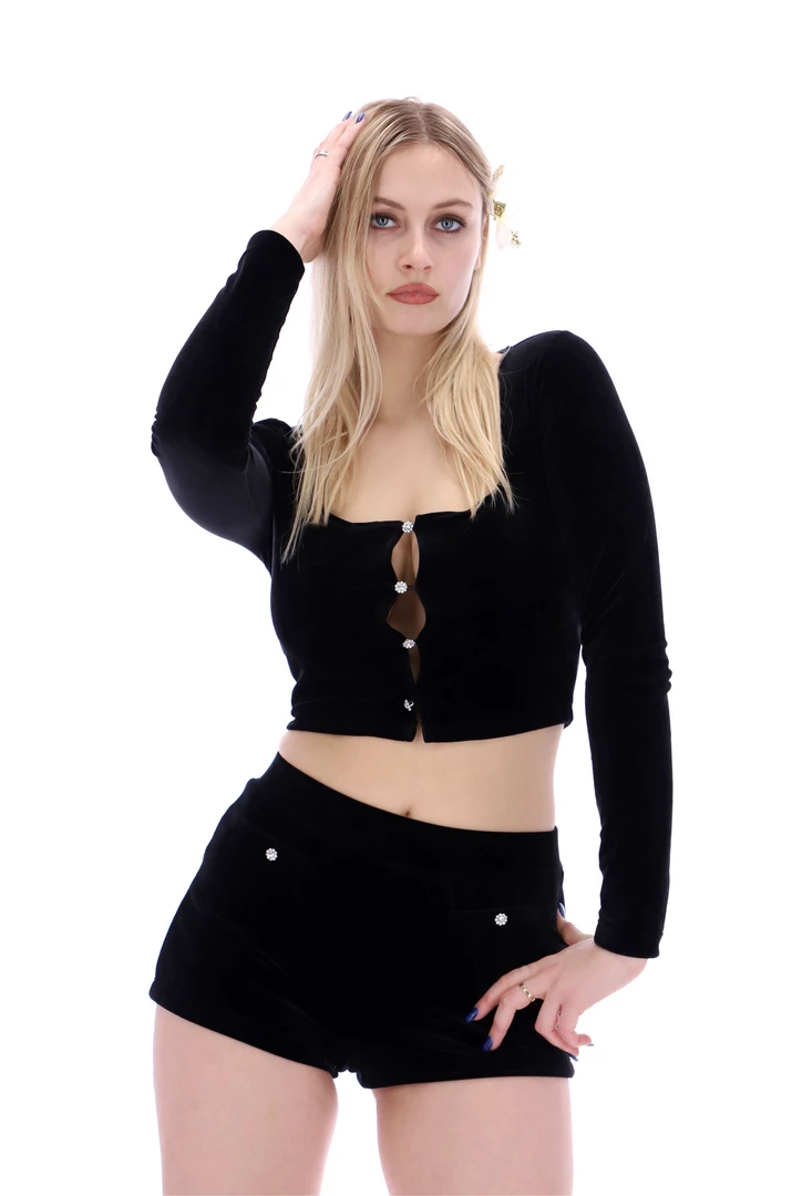 JUICY COUTURE BLACK VELOUR DIAMANTE FLOWER CARDIGAN