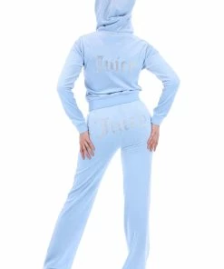 JUICY COUTURE TRACKSUITS POWDER BLUE ANNIVERSARY DIAMANTE ZIP THROUGH HOODIE