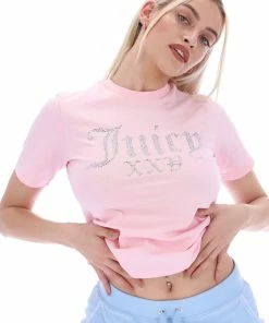 JUICY COUTURE TOPS ALMOND BLOSSOM ANNIVERSARY NUMERAL DIAMANTE GIRLFRIEND TEE