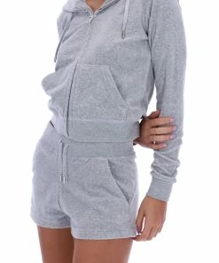 JUICY COUTURE SILVER MARL TERRY TOWELLING TRACK SHORT TRACKSUITS