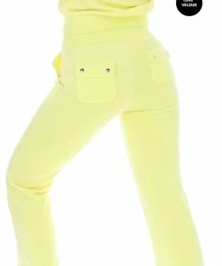 JUICY COUTURE LEMON DROP LUXE VELOUR DEL RAY POCKETED BOTTOMS TRACKSUITS