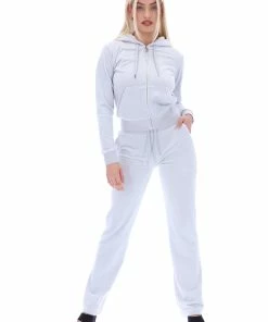 JUICY COUTURE QUIET GREY ANNIVERSARY DIAMANTE STRAIGHT LEG BOTTOMS TRACKSUITS