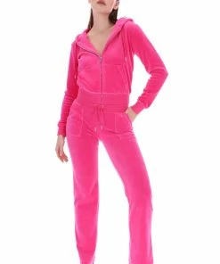 JUICY COUTURE RASPBERRY ROSE LUXE VELOUR ROBERTSON HOODIE TRACKSUITS
