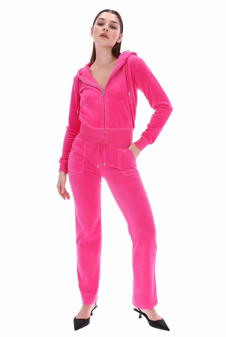 JUICY COUTURE TRACKSUITS RASPBERRY ROSE LUXE VELOUR DEL RAY POCKETED BOTTOMS