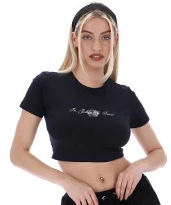 JUICY COUTURE TOPS BLACK ANNIVERSARY CROWN CREST CROP TEE