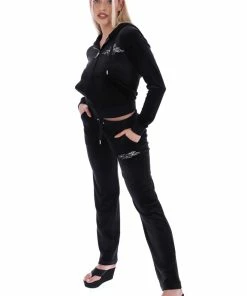 JUICY COUTURE BLACK ANNIVERSARY CREST ZIP THROUGH HOODIE TRACKSUITS