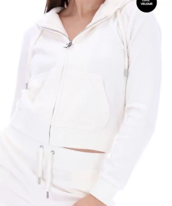 JUICY COUTURE CREAM LUXE VELOUR ROBERTSON HOODIE TRACKSUITS