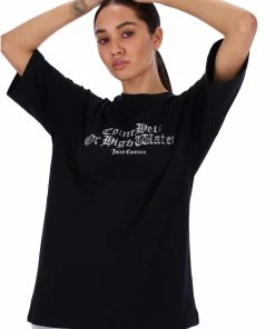 JUICY COUTURE TOPS BLACK SLOGAN HIGH SHINE GRAPHIC PRINT UNISEX TEE