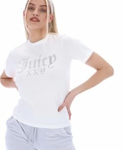 JUICY COUTURE WHITE ANNIVERSARY NUMERAL DIAMANTE GIRLFRIEND TEE TOPS