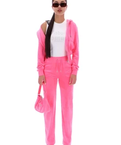 JUICY COUTURE FLURO PINK CLASSIC VELOUR DEL RAY POCKETED BOTTOMS SPRING SUMMER '22 COLLECTION