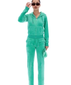 JUICY COUTURE GUMDROP GREEN CLASSIC VELOUR DEL RAY POCKETED BOTTOMS