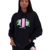JUICY COUTURE SPRING SUMMER '22 COLLECTION BLACK FANTASY FLORAL GRAPHIC FLEECE HOODIE