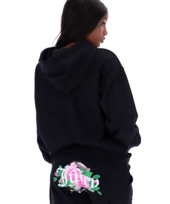 JUICY COUTURE BLACK FANTASY FLORAL GRAPHIC BOYFRIEND JOGGERS