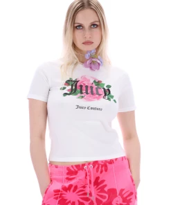 JUICY COUTURE WHITE FANTASY FLORAL GRAPHIC GIRLFRIEND TEE TOPS