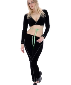 JUICY COUTURE BOTTOMS BLACK CONTRAST STITCH FLARED PANTS