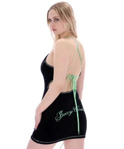 JUICY COUTURE DRESSES BLACK CONTRAST STITCH STRAP DRESS