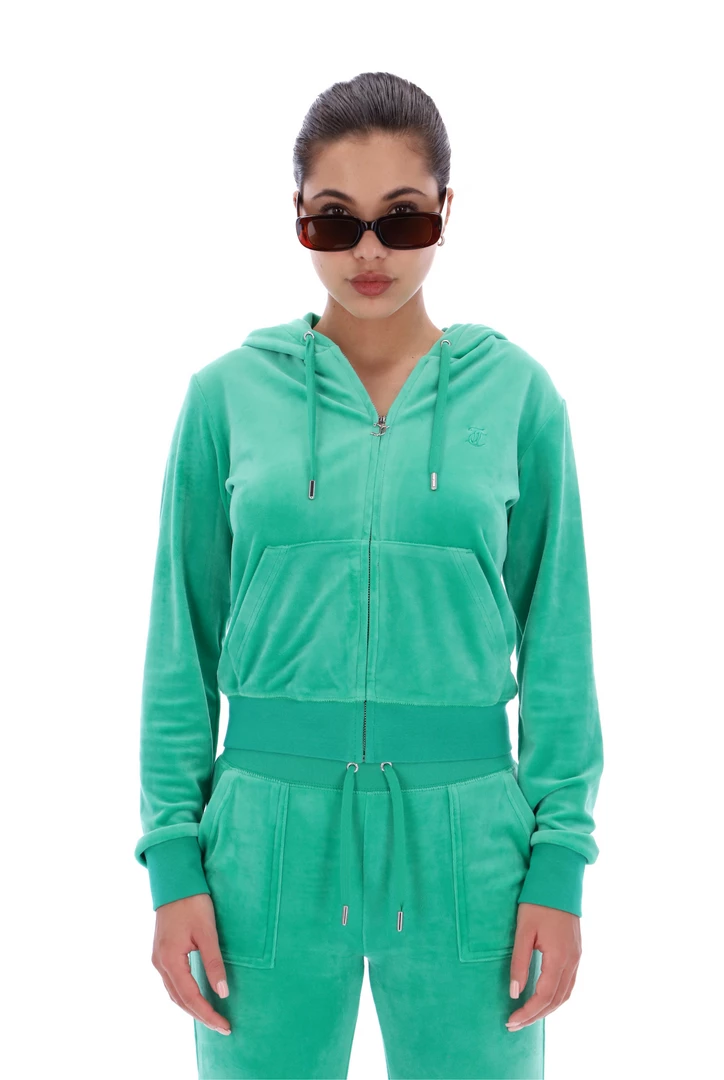 JUICY COUTURE SPRING SUMMER '22 COLLECTION GUMDROP GREEN CLASSIC VELOUR ROBERTSON HOODIE