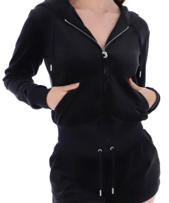 JUICY COUTURE SPRING SUMMER '22 COLLECTION BLACK CLASSIC VELOUR TRACK SHORT