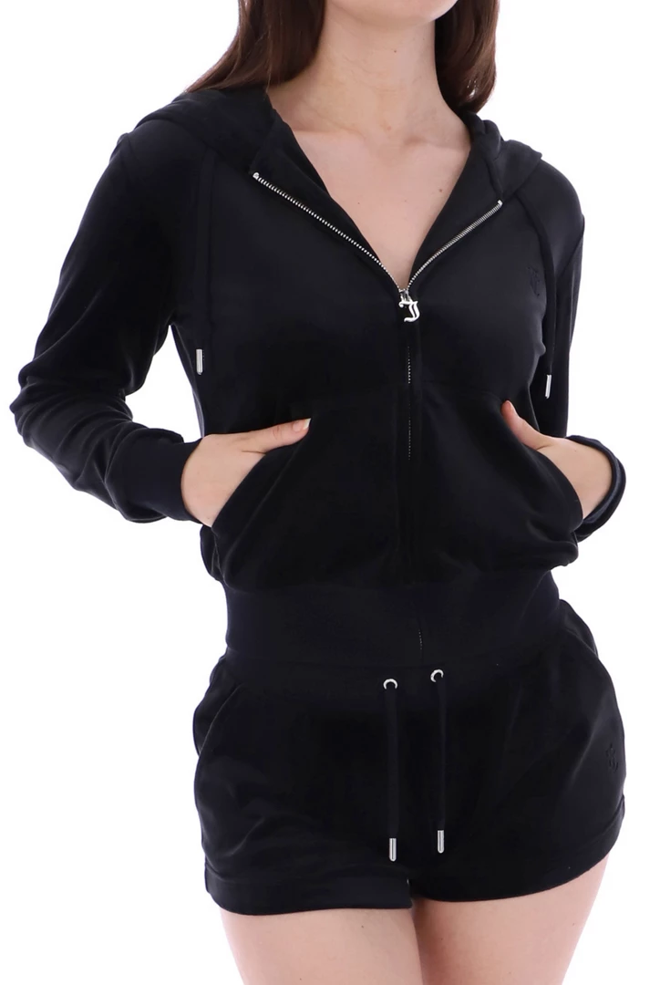 JUICY COUTURE SPRING SUMMER '22 COLLECTION BLACK CLASSIC VELOUR TRACK SHORT