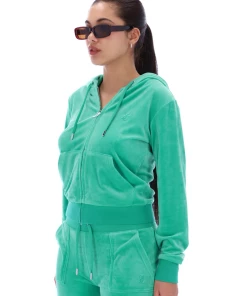 JUICY COUTURE SPRING SUMMER'22 COLLECTION GUMDROP GREEN CLASSIC VELOUR ROBERTSON HOODIE