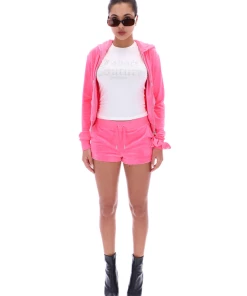JUICY COUTURE FLURO PINK CLASSIC VELOUR TRACK SHORT
