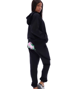 JUICY COUTURE BLACK FANTASY FLORAL GRAPHIC BOYFRIEND JOGGERS