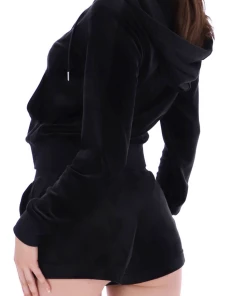 JUICY COUTURE SPRING SUMMER'22 COLLECTION BLACK CLASSIC VELOUR TRACK SHORT