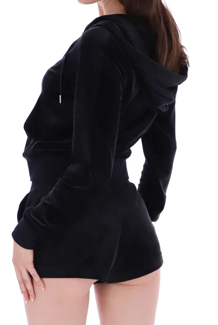 JUICY COUTURE SPRING SUMMER '22 COLLECTION BLACK CLASSIC VELOUR TRACK SHORT
