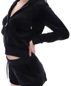 JUICY COUTURE SPRING SUMMER '22 COLLECTION BLACK CLASSIC VELOUR TRACK SHORT