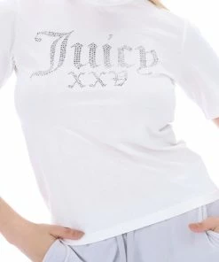 JUICY COUTURE WHITE ANNIVERSARY NUMERAL DIAMANTE GIRLFRIEND TEE TOPS